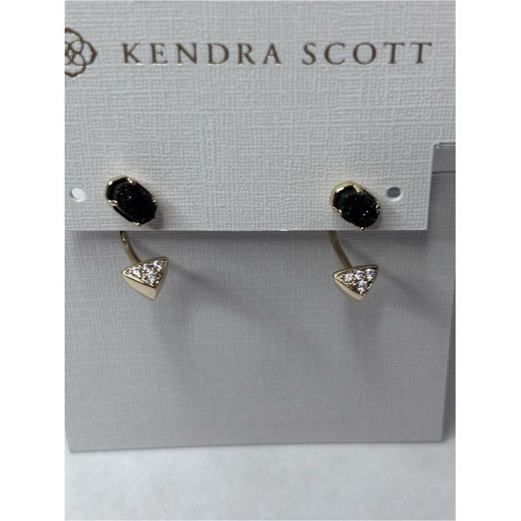 New KENDRA SCOTT Perry Gold Ear Jacket Earrings in Black Drusy