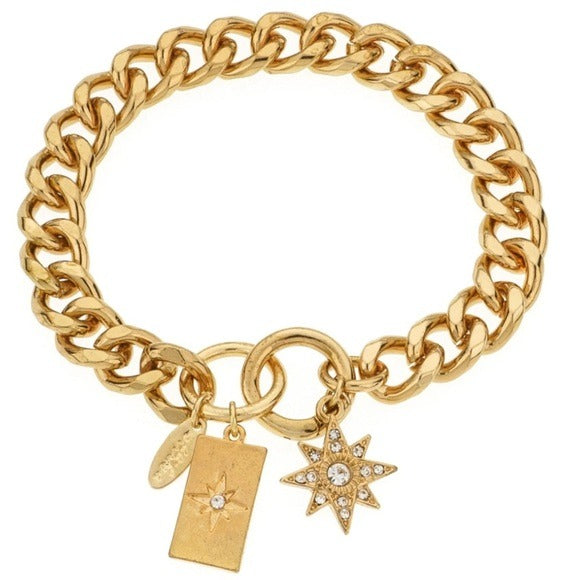 *New* ETTIKA Gold Starry Charms 18K Gold Plated Chain Link Bracelet