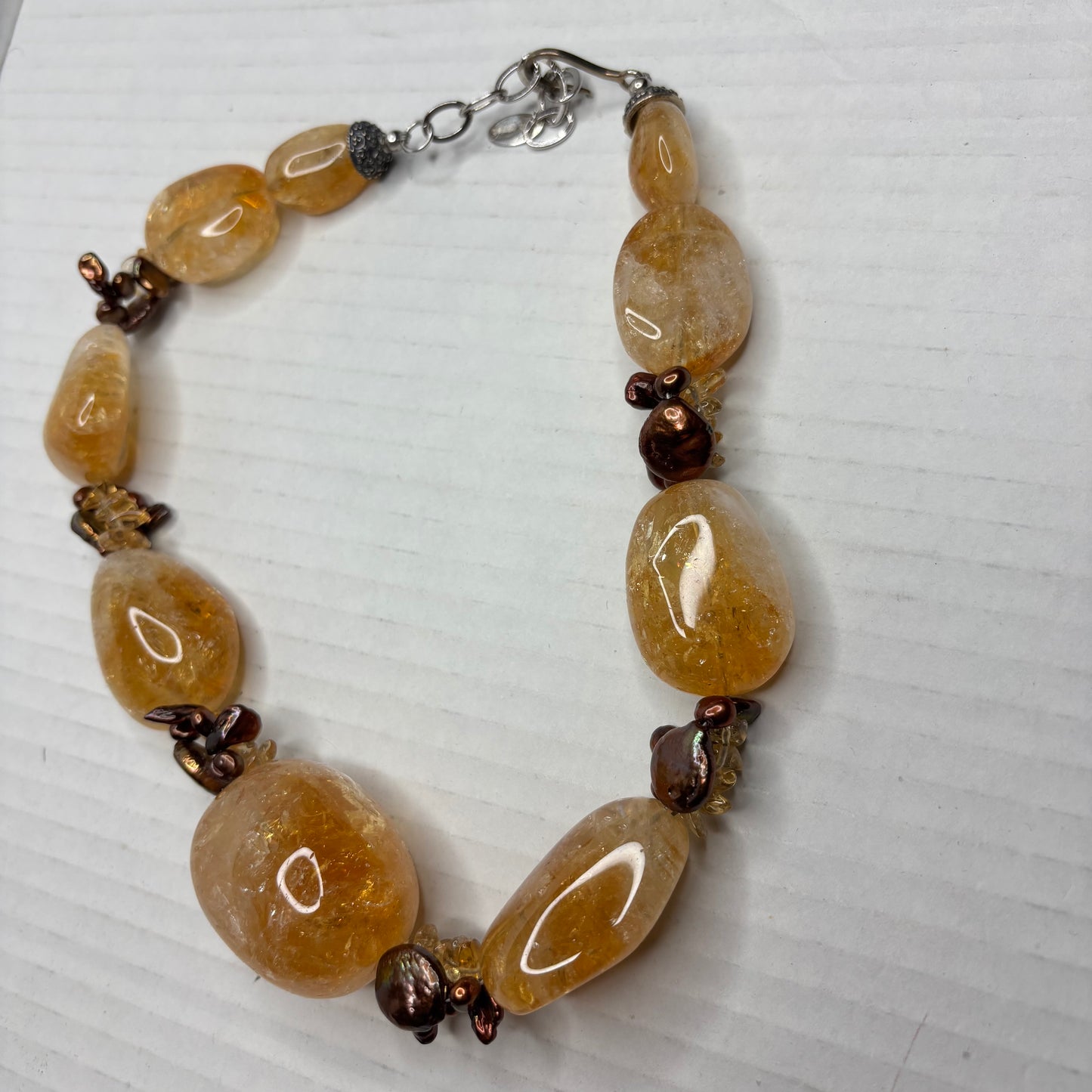 DEB GUYOT Sterling Silver Citrine & Baroque Pearl Necklace