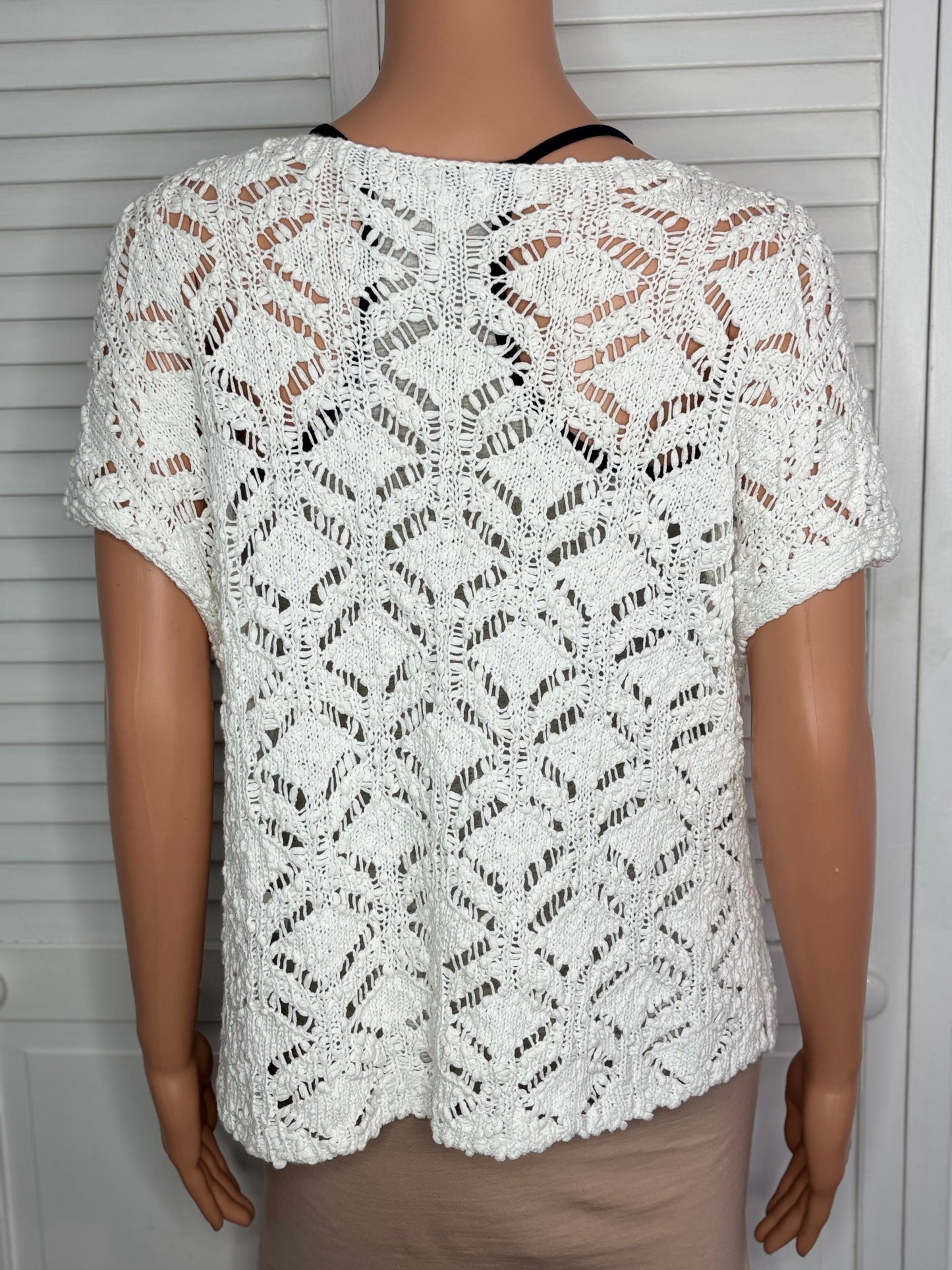 J. JILL Pure Jill White Textured Cotton Short Sleeve Petite Sweater Size Small