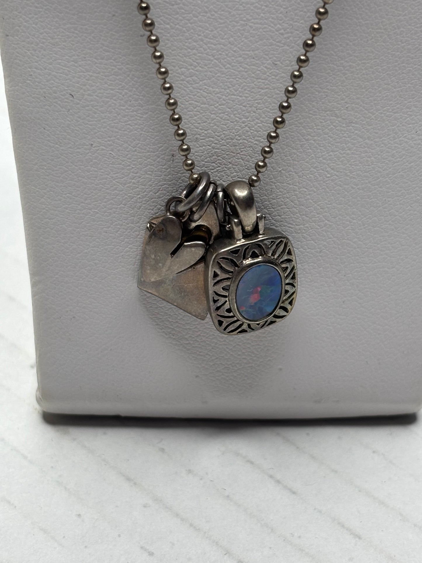 FOSSIL Sterling Silver Opal Love Letter Charm Necklace