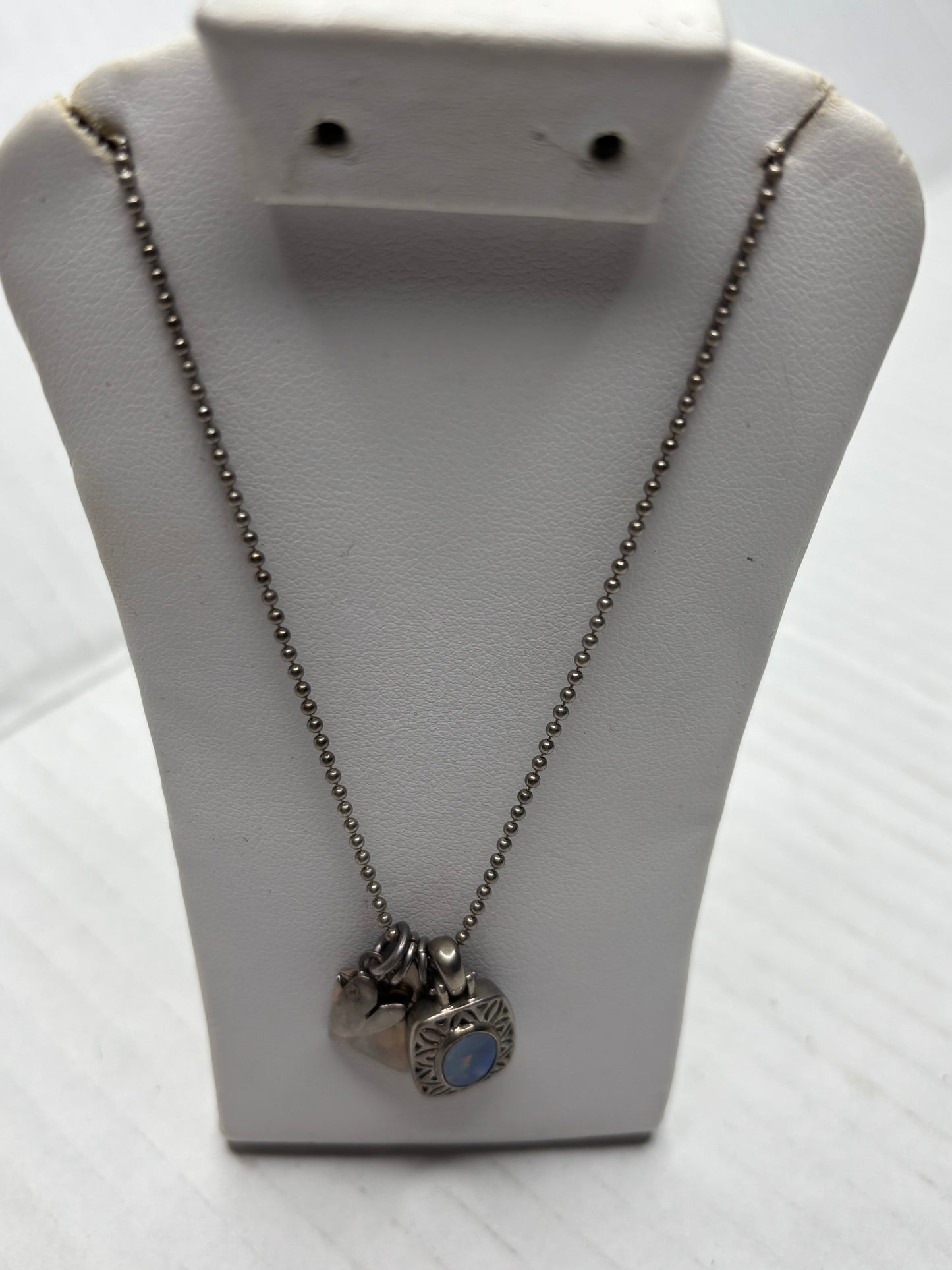 FOSSIL Sterling Silver Opal Love Letter Charm Necklace