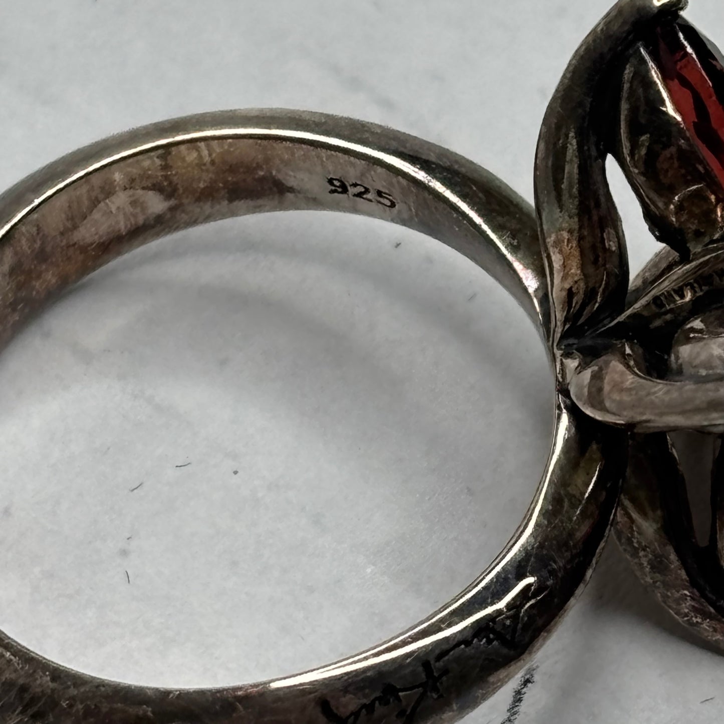 ANN KING 18K Gold Sterling Silver Garnet Flower Ring Size 8