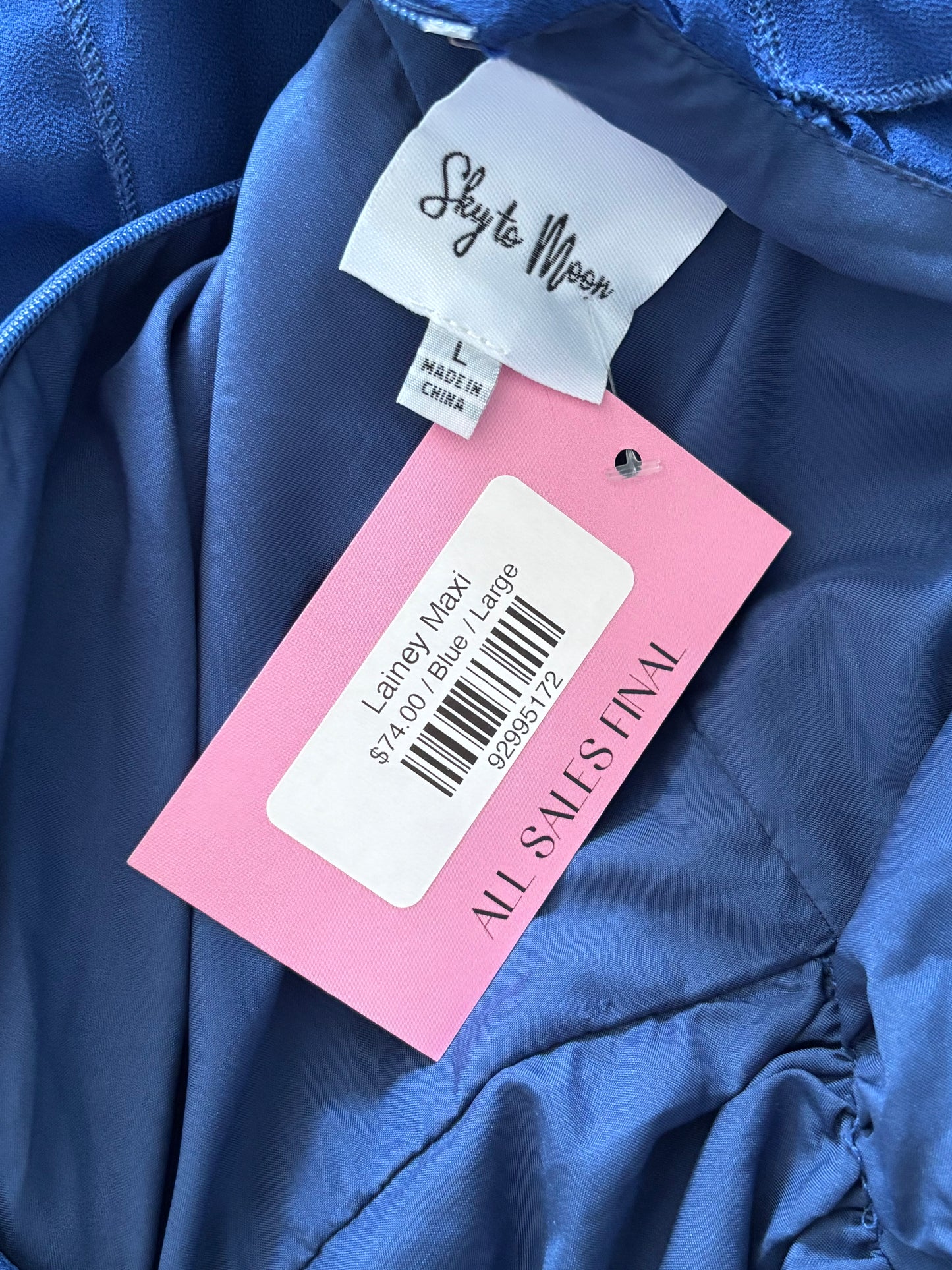 New SKY TO MOON "Lainey Maxi" Blue Chiffon Ruffle Dress Size Large