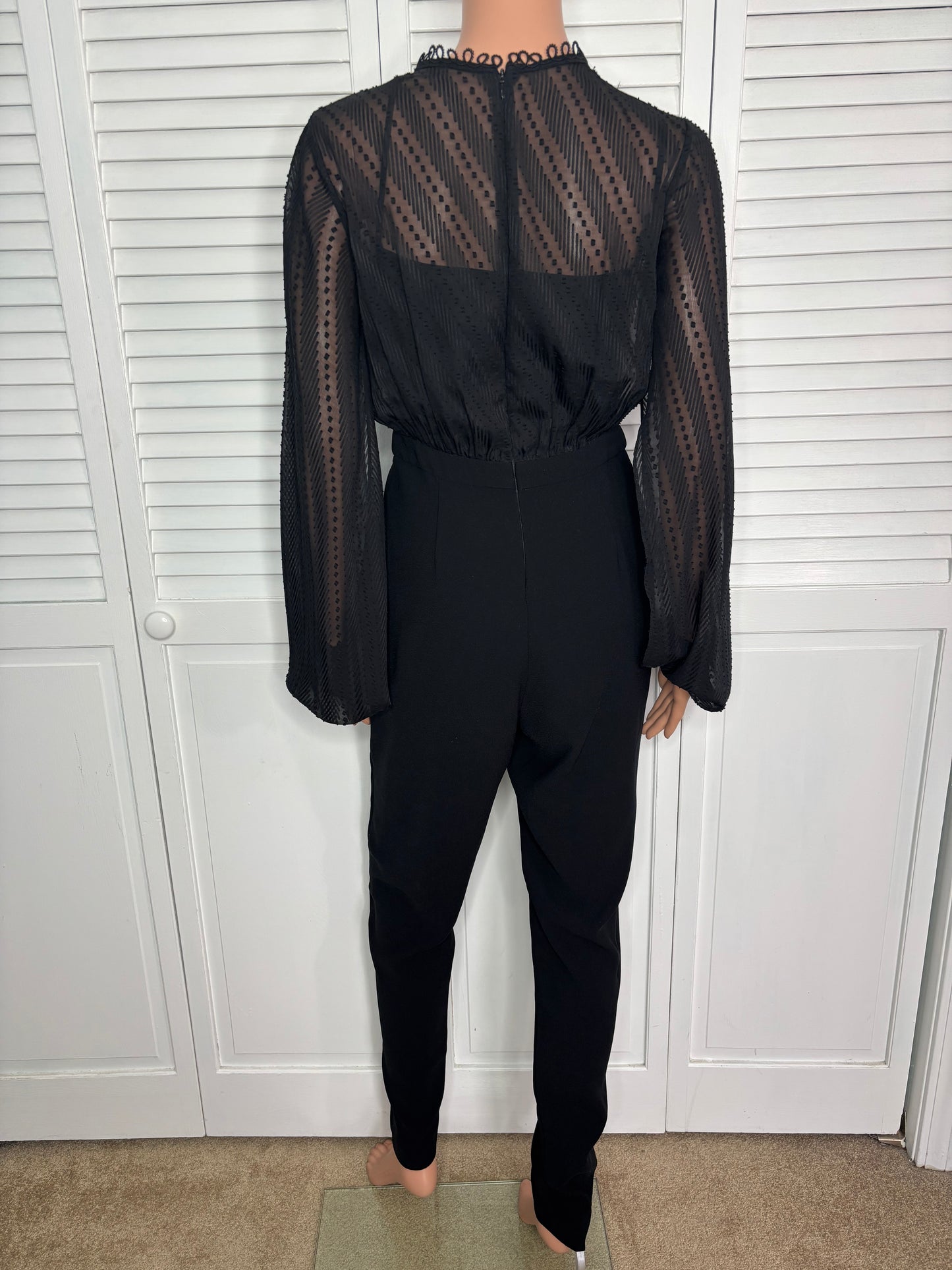THREE FLOOR Black Empire Lace Mesh Long Sleeve Jumpsuit Size 4