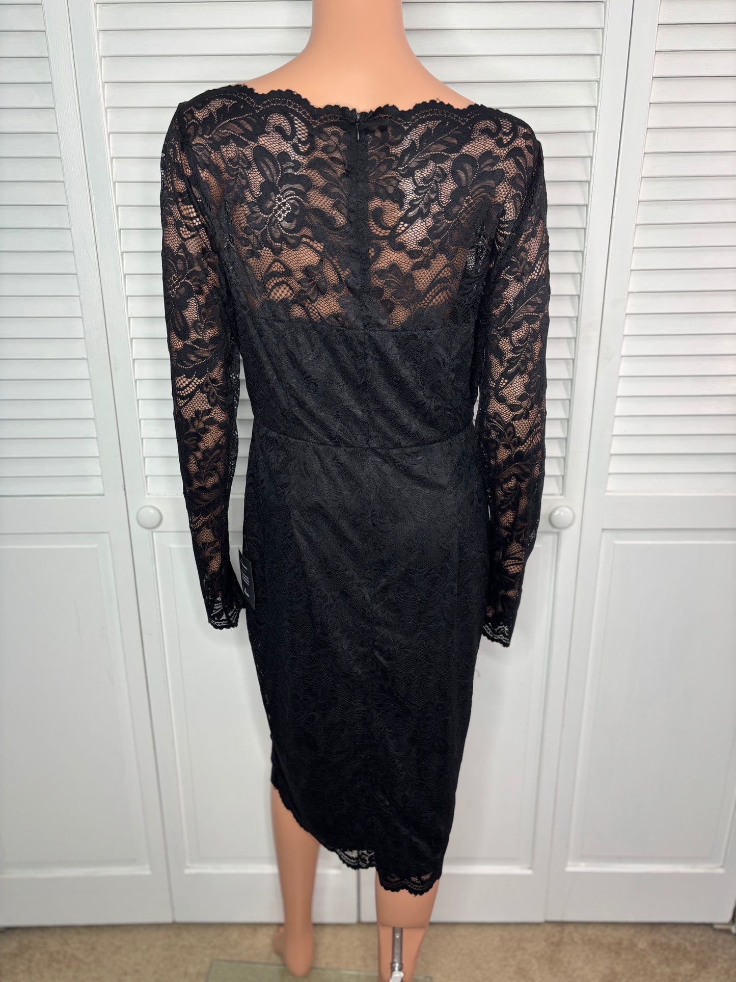 New LULUS Black Margalo Lace Long Sleeve Bodycon Dress Size XL