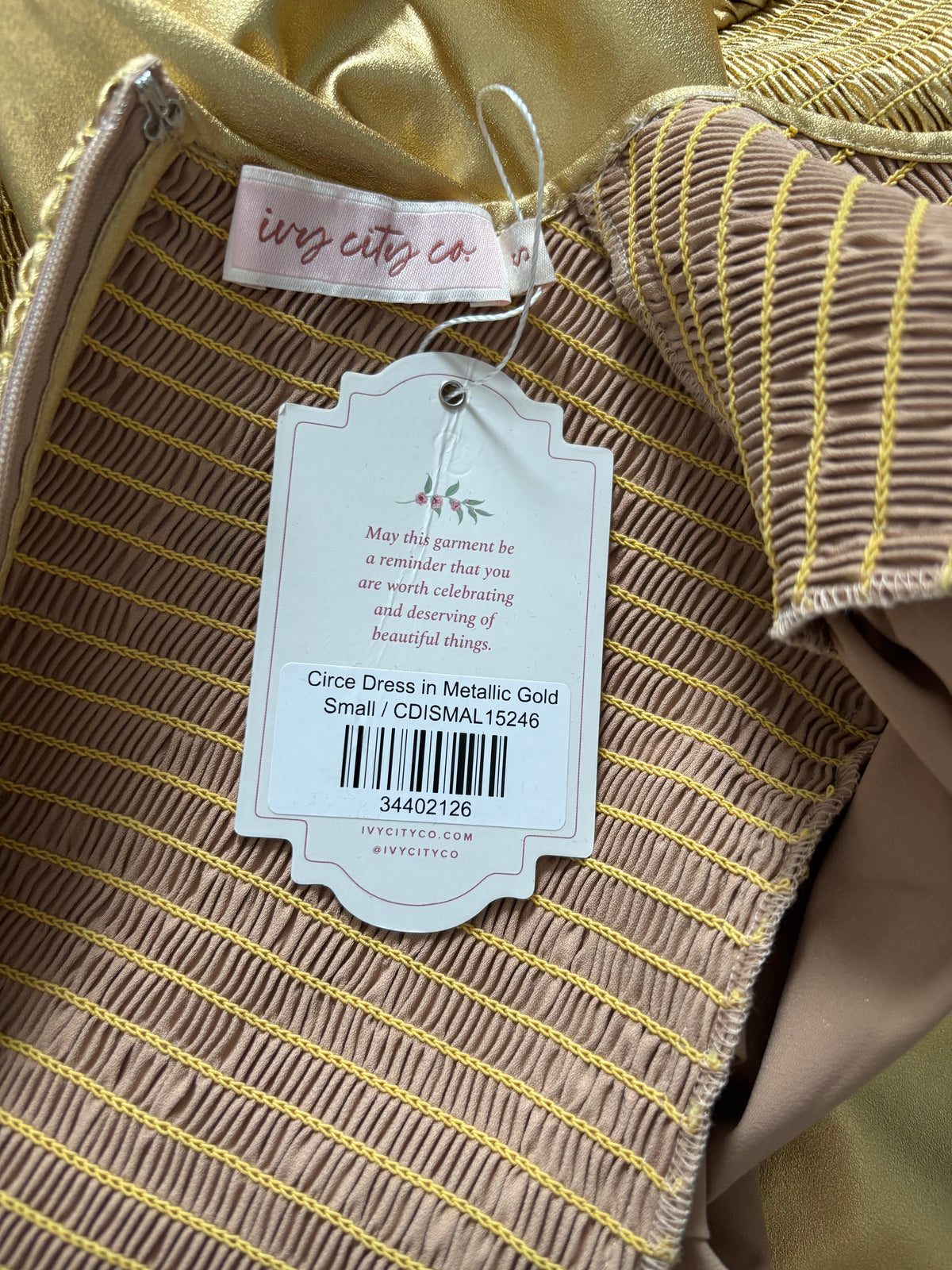 New IVY CITY CO. Metallic Gold Circe Dress Size Small