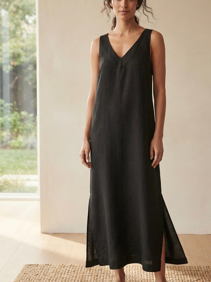 DKNY Linen-Blend V-Neck Maxi Tank Dress Size Medium