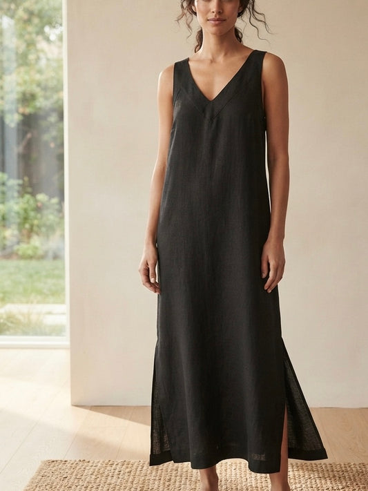 DKNY Linen-Blend V-Neck Maxi Tank Dress Size Medium