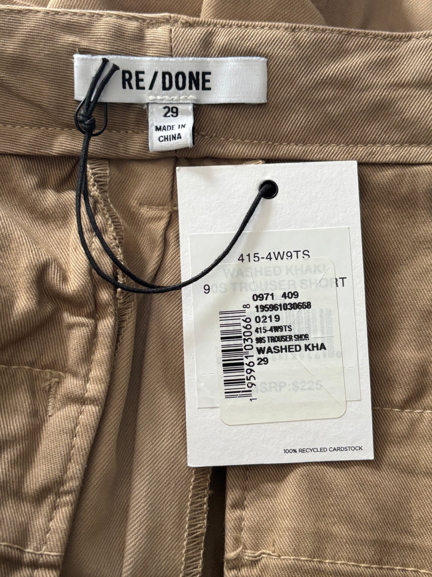 New RE/DONE 90s Trouser Short in Washed Khaki Size 29