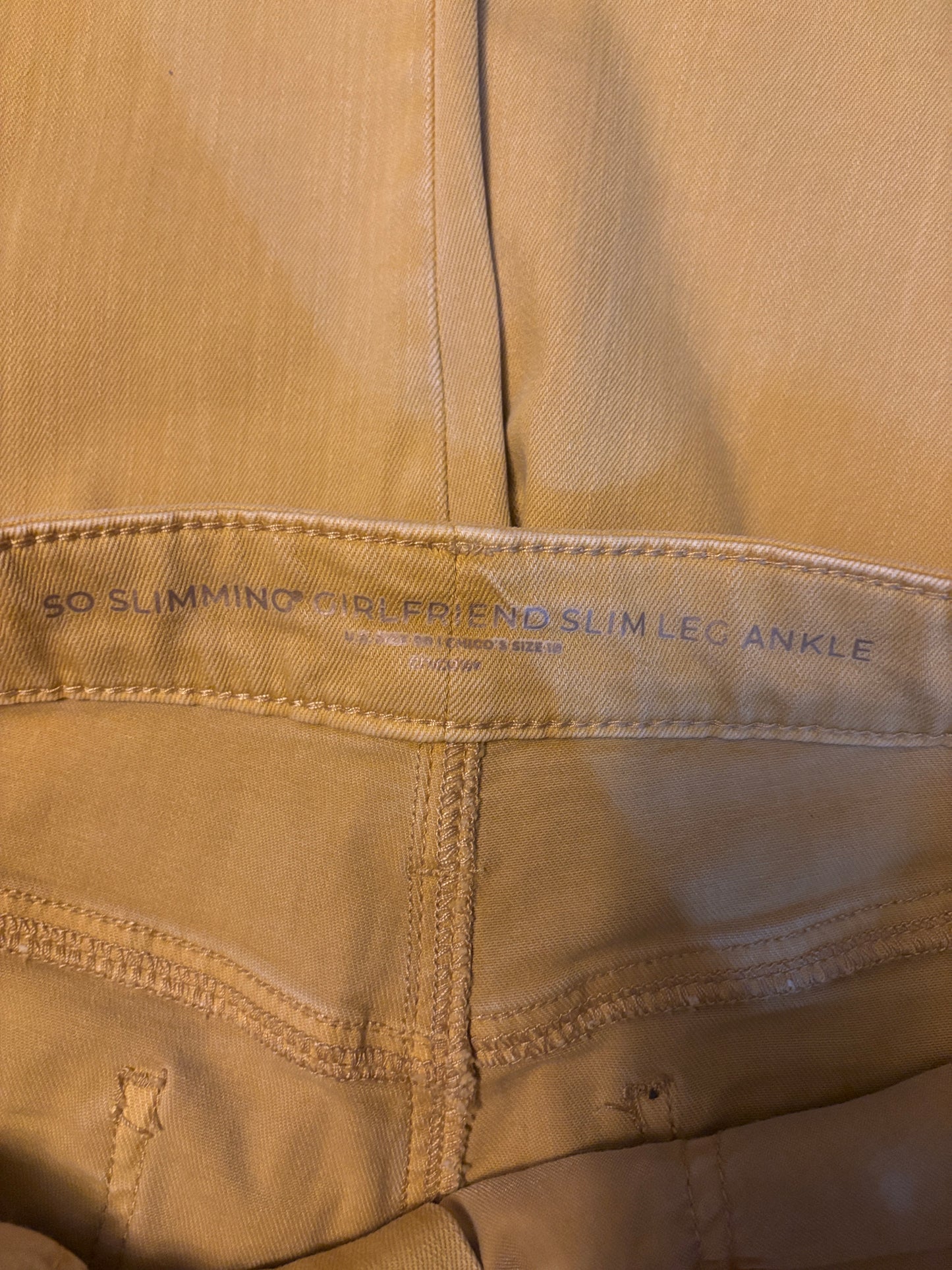 CHICO’S Mustard Yellow Girlfriend Slim Leg Ankle Jeans Size 8R