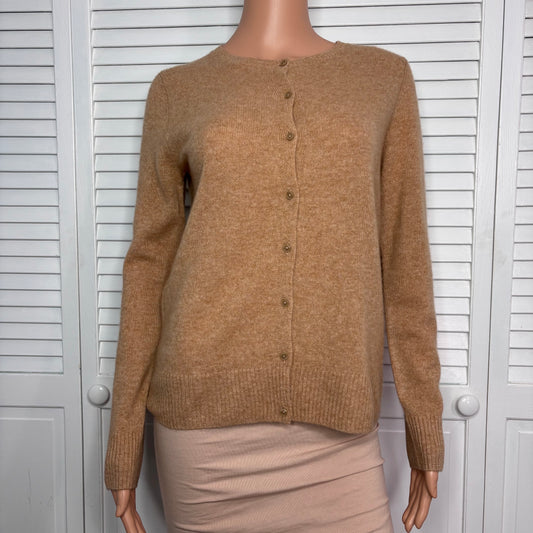 SAKS FIFTH AVENUE Classic Cashmere Cardigan Sweater in Tan Size Medium