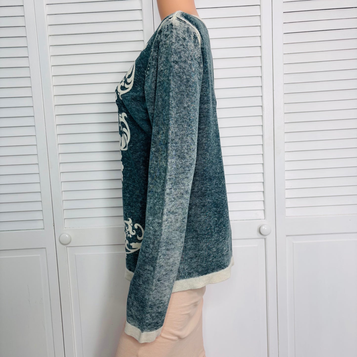 CABI Damask Burnout Acid Wash Sweater Size XL
