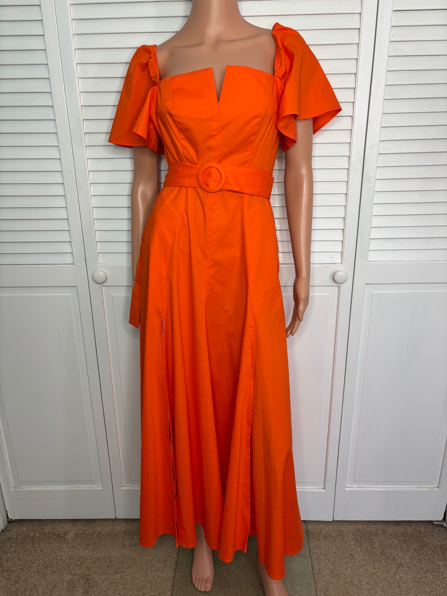New BGL Fashion Group Orange Flutter Sleeve Midi Maxi Dress Size XS