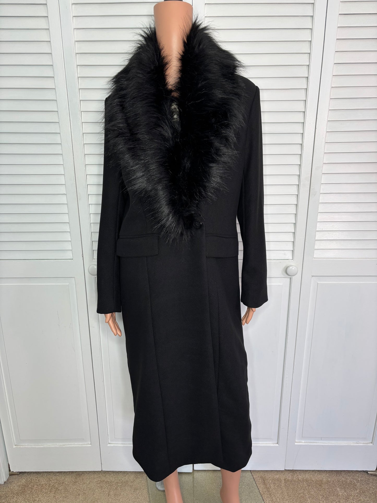 STEVE MADDEN Princee Faux Fur Collar Wool Blend Coat in Black Size XS