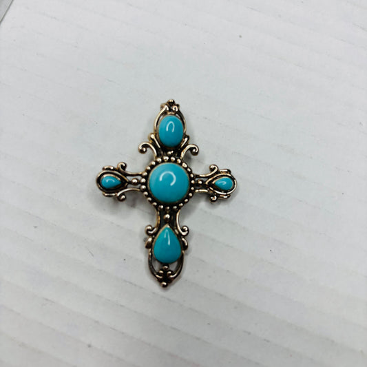 SALLY C. TREASURES Sterling Silver Turquoise Cross Pendant