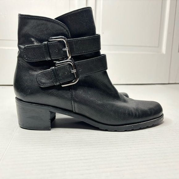 STUART WEITZMAN Strapduo Black Leather Moto Buckle Ankle Boots Size 7.5