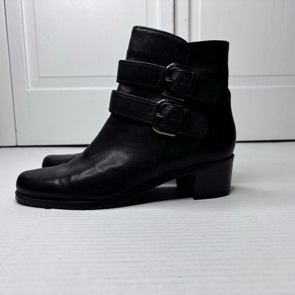 STUART WEITZMAN Strapduo Black Leather Moto Buckle Ankle Boots Size 7.5