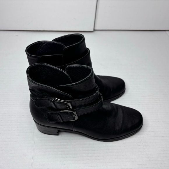 STUART WEITZMAN Strapduo Black Leather Moto Buckle Ankle Boots Size 7.5