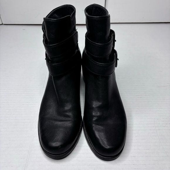 STUART WEITZMAN Strapduo Black Leather Moto Buckle Ankle Boots Size 7.5