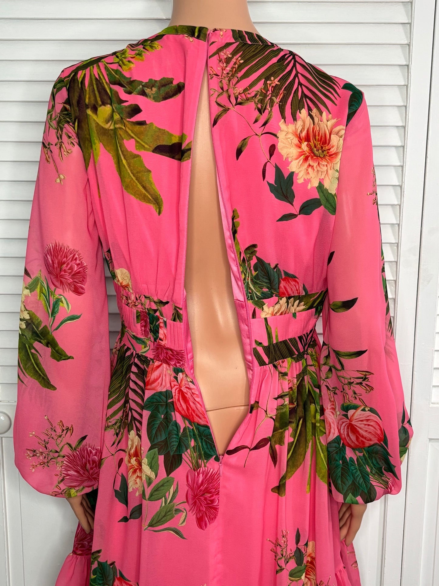 ALEX MARIE Pink Floral Chiffon Long Sleeve Ruffle Mini Dress Size 4