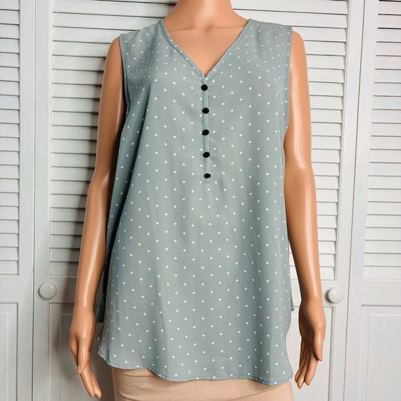 *NEW* MAURICES Plus Size Madison Polka Dot Half Button Down Tank Top Size 1X