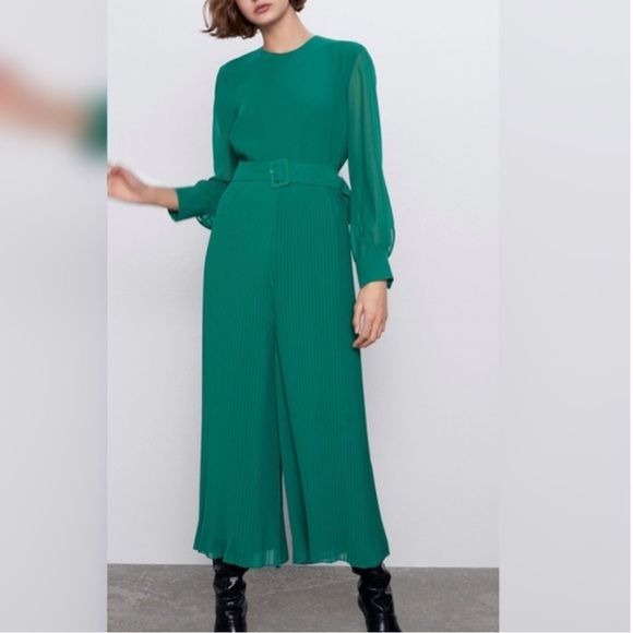 ZARA Green Pleated Jumpsuit Size XXL