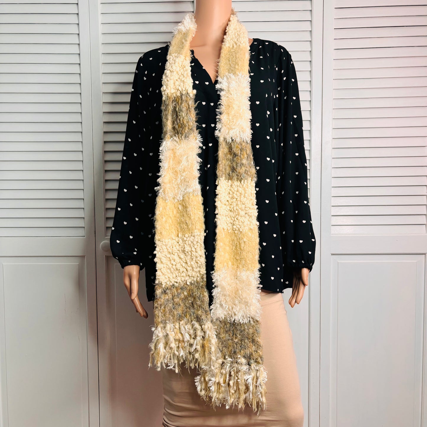 *NEW* CEJON Super Soft Ivory Cream & Brown Knit Scarf