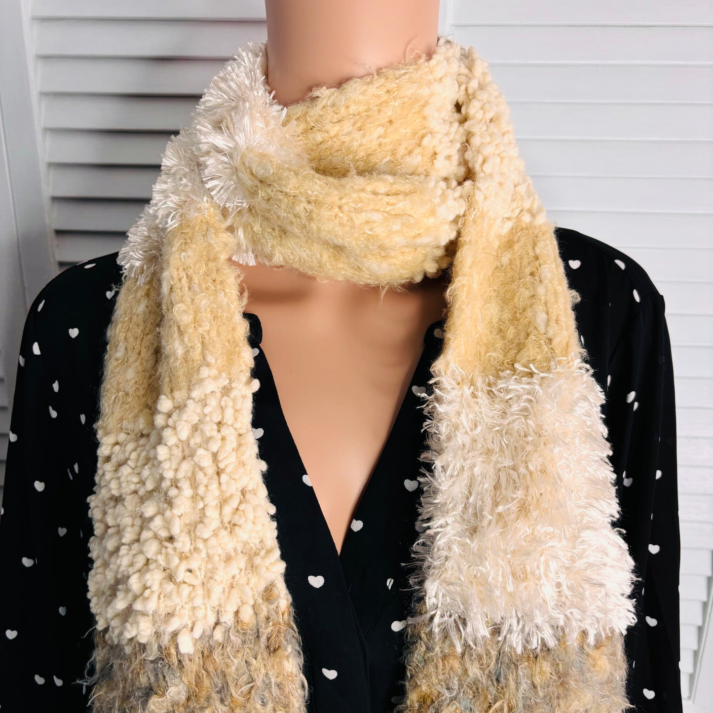 *NEW* CEJON Super Soft Ivory Cream & Brown Knit Scarf