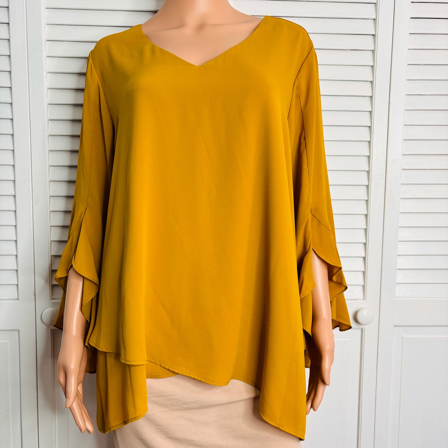 *NEW* KAREN KANE Mustard Yellow Amber Waves Ruffle Sleeve Top Size 1X