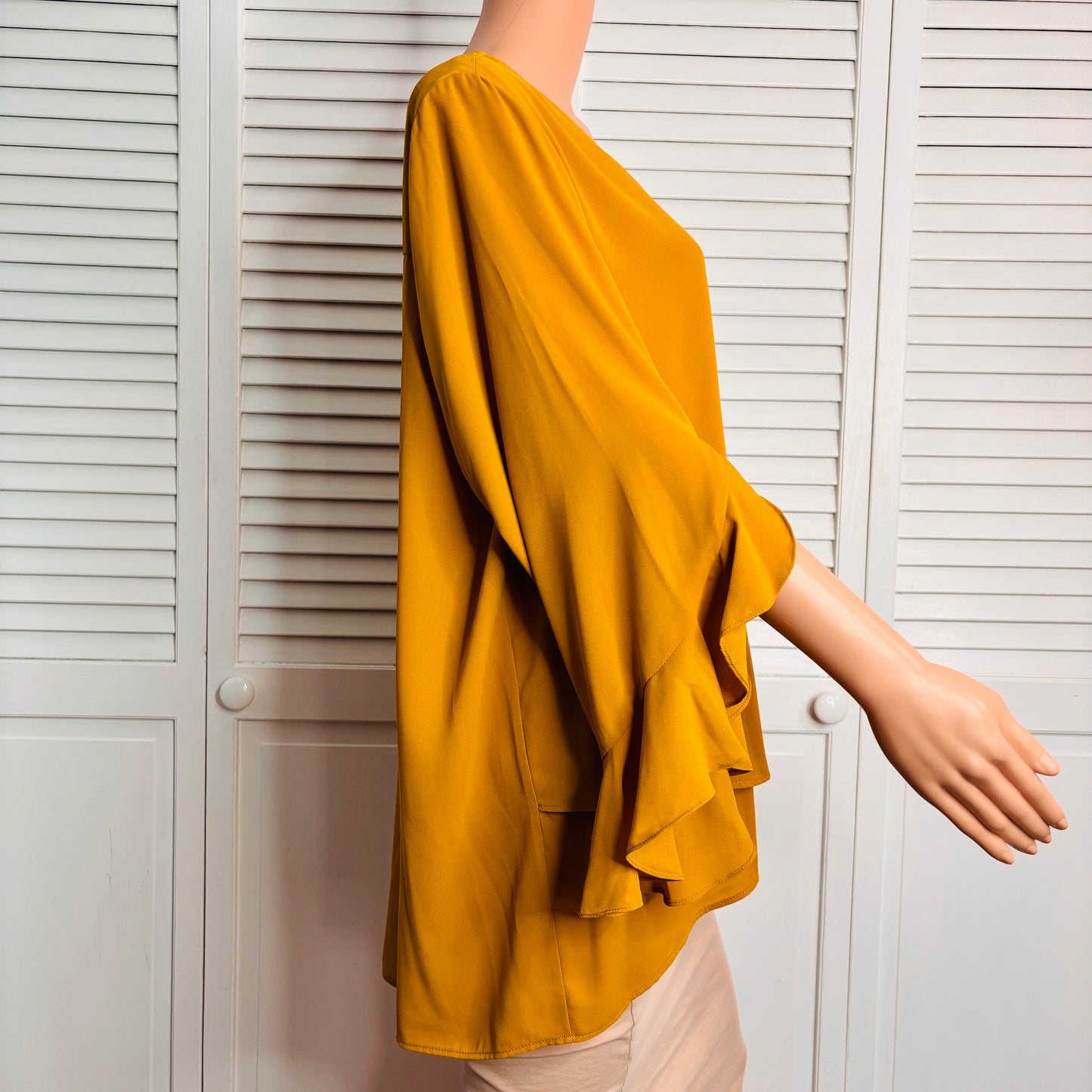 *NEW* KAREN KANE Mustard Yellow Amber Waves Ruffle Sleeve Top Size 1X