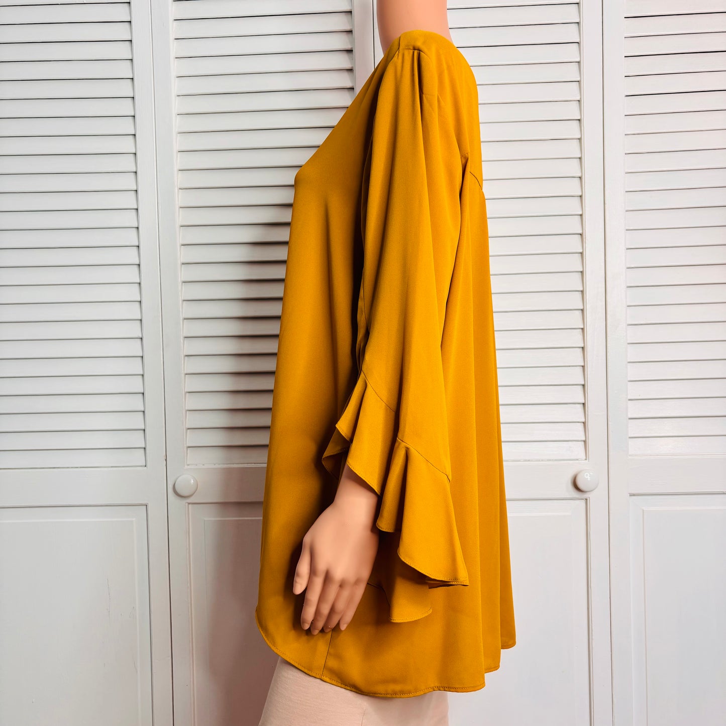 *NEW* KAREN KANE Mustard Yellow Amber Waves Ruffle Sleeve Top Size 1X