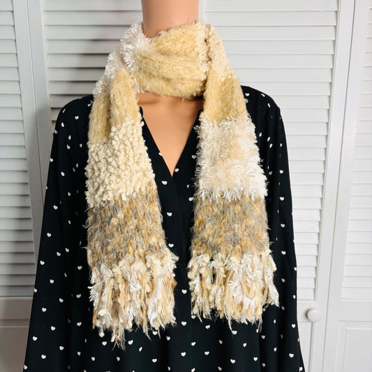 *NEW* CEJON Super Soft Ivory Cream & Brown Knit Scarf