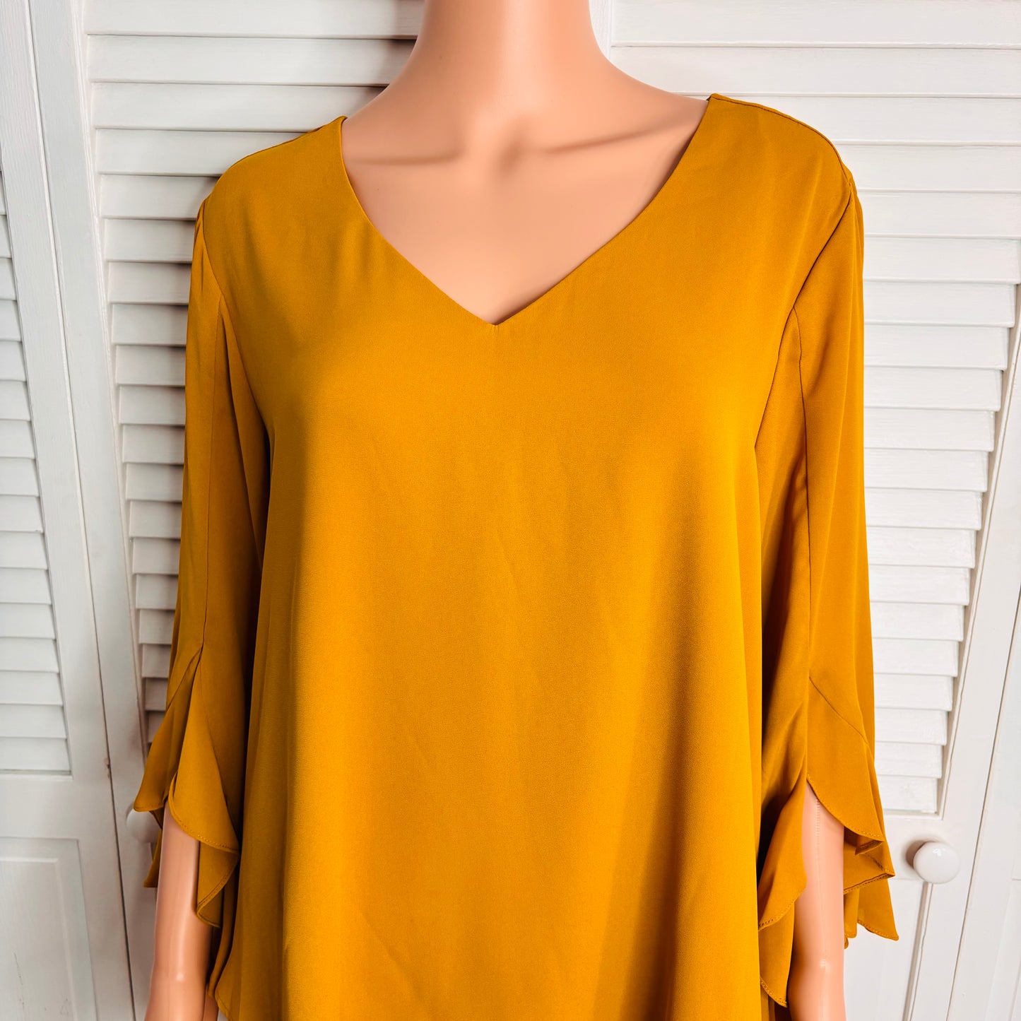 *NEW* KAREN KANE Mustard Yellow Amber Waves Ruffle Sleeve Top Size 1X