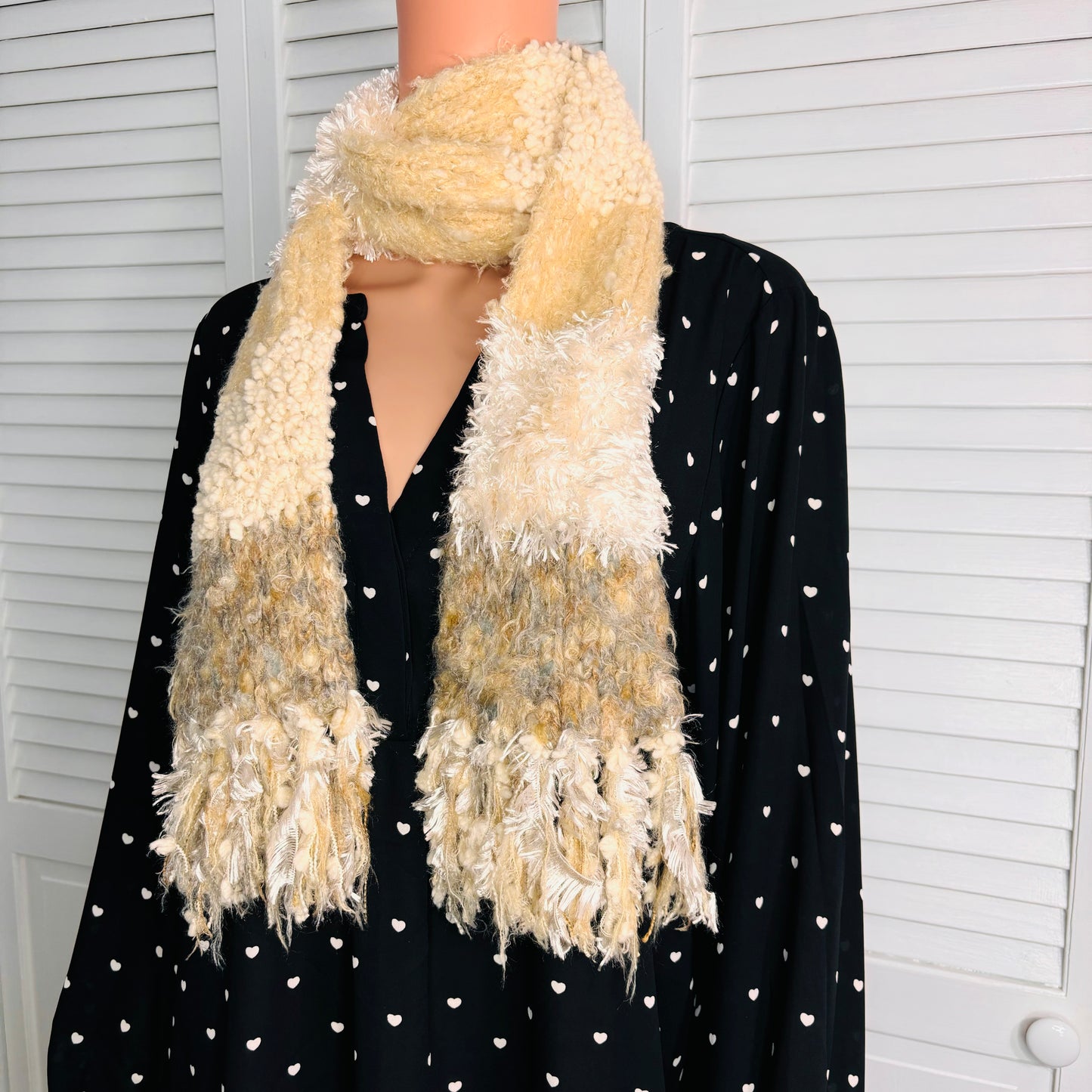 *NEW* CEJON Super Soft Ivory Cream & Brown Knit Scarf