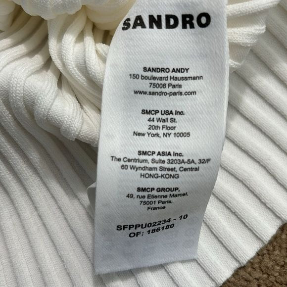 SANDRO Optical White Ribbed-Knit Polo Top Size 6