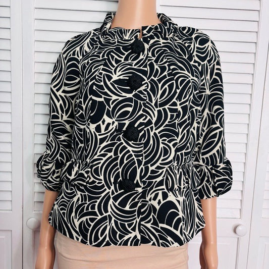 NICOLE By Nicole Miller Ruffled Flounce Sleeve Jacket in Black & White Size 8