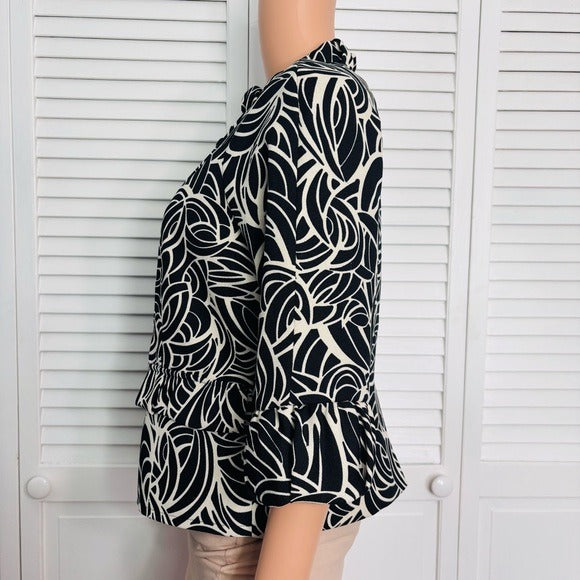 NICOLE By Nicole Miller Ruffled Flounce Sleeve Jacket in Black & White Size 8