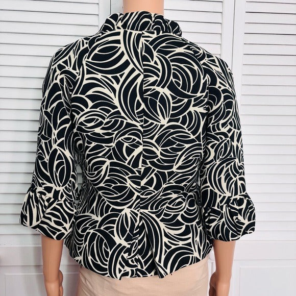 NICOLE By Nicole Miller Ruffled Flounce Sleeve Jacket in Black & White Size 8