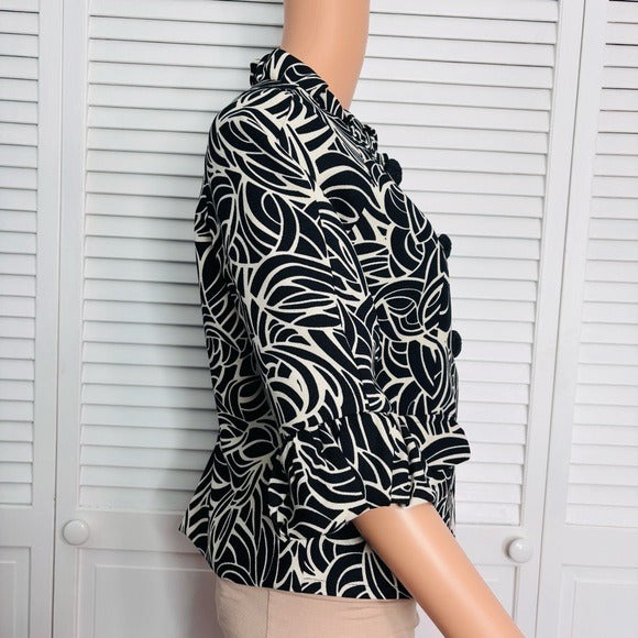 NICOLE By Nicole Miller Ruffled Flounce Sleeve Jacket in Black & White Size 8