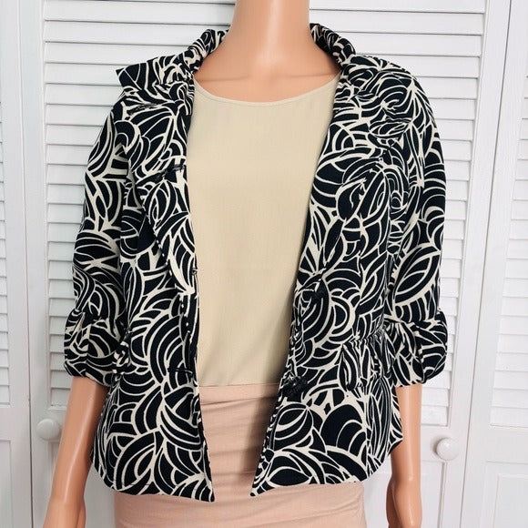 NICOLE By Nicole Miller Ruffled Flounce Sleeve Jacket in Black & White Size 8