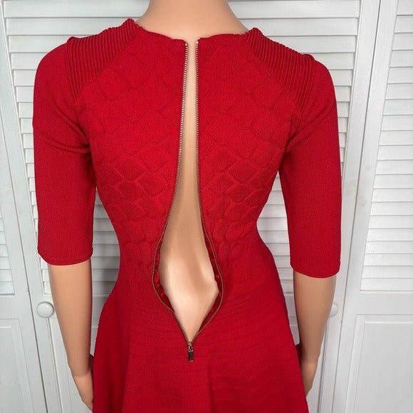 TED BAKER London Red Quilted Scallop Fit & Flare Knit Dress Size 4