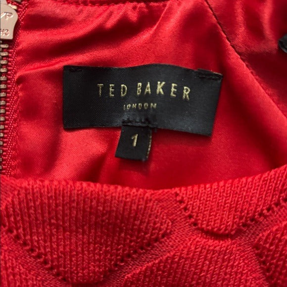TED BAKER London Red Quilted Scallop Fit & Flare Knit Dress Size 4