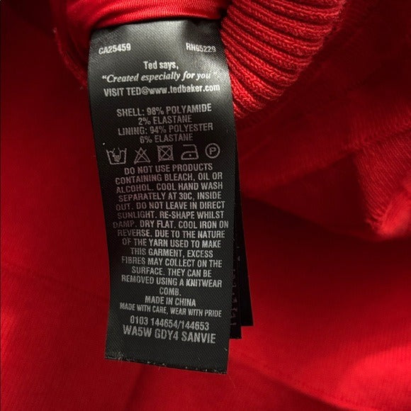 TED BAKER London Red Quilted Scallop Fit & Flare Knit Dress Size 4