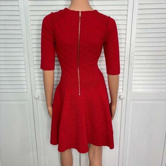 TED BAKER London Red Quilted Scallop Fit & Flare Knit Dress Size 4