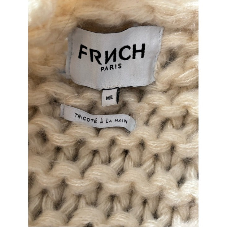 FRNCH Paris Chunky Knit Color Block Sleeve Cardigan Sweater Size Medium/Large