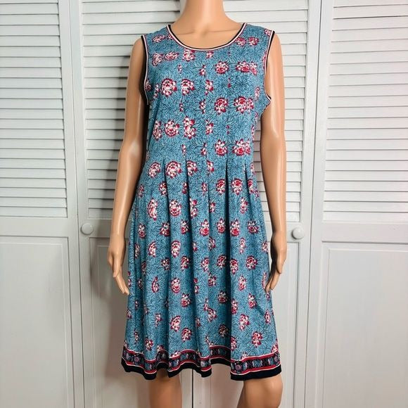NEW CHELSEA & THEODORE Border Print Sleeveless Dress Size Medium
