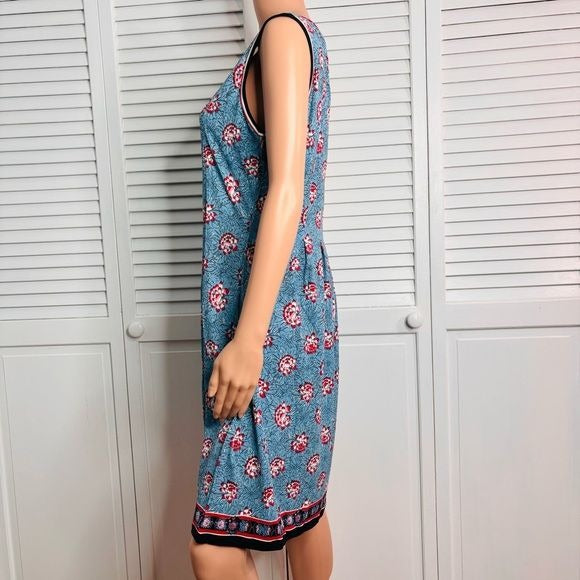 NEW CHELSEA & THEODORE Border Print Sleeveless Dress Size Medium