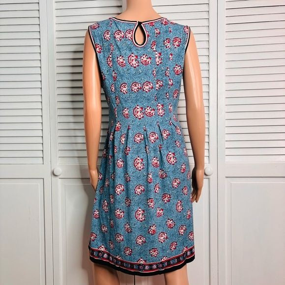 NEW CHELSEA & THEODORE Border Print Sleeveless Dress Size Medium