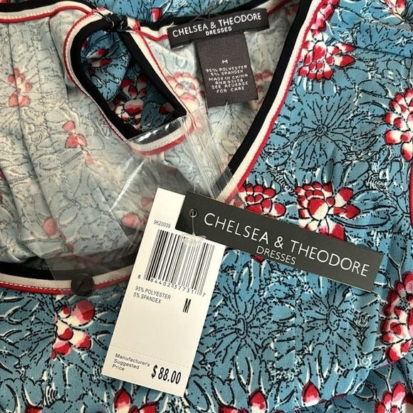 NEW CHELSEA & THEODORE Border Print Sleeveless Dress Size Medium